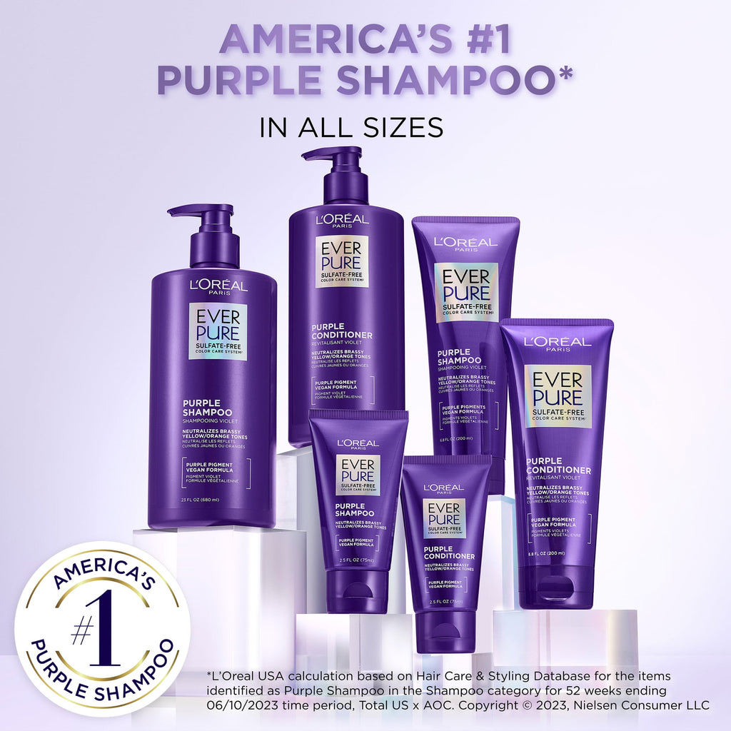 L'Oreal Paris EverPure Sulfate Free Purple Hair Conditioner, Squeeze, 6.8 fl oz
