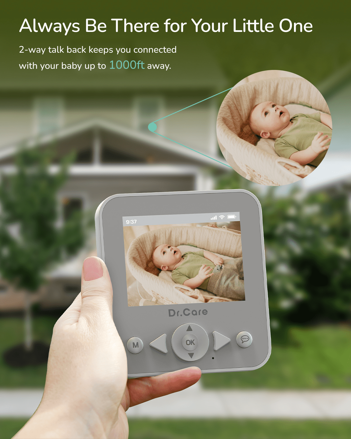 Dr.Care 2.8" HD Video Baby Monitor with 2 Camers, Night Vision, 2-Way Talk, Real Time, VOX , Temperature