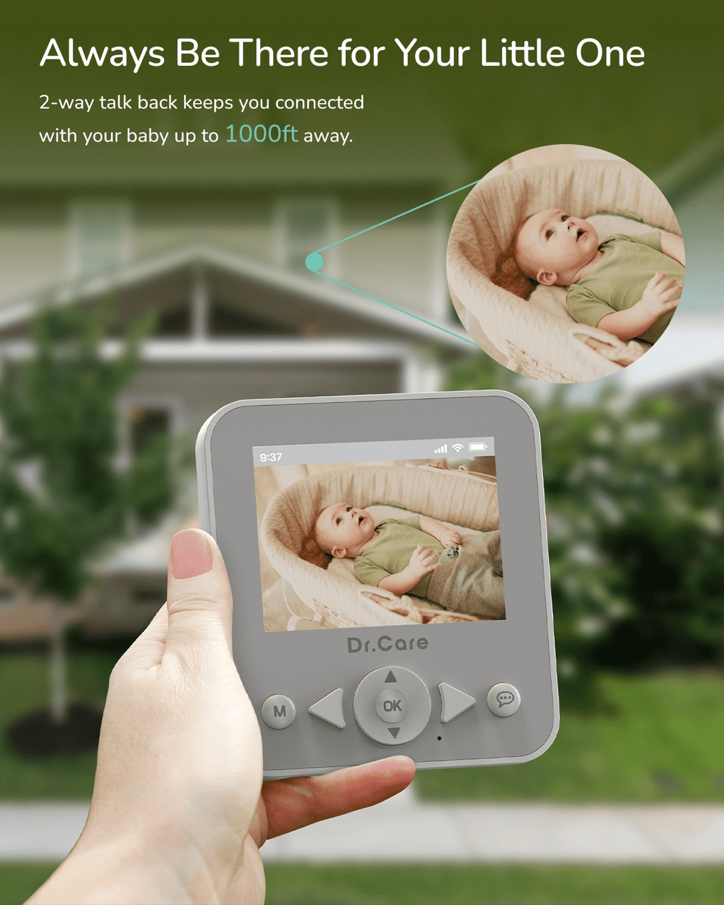 Dr.Care 2.8" Video Baby Monitor with Camera and Audio, Night Vision, Real Time, VOX Mode, Temperature Sensor