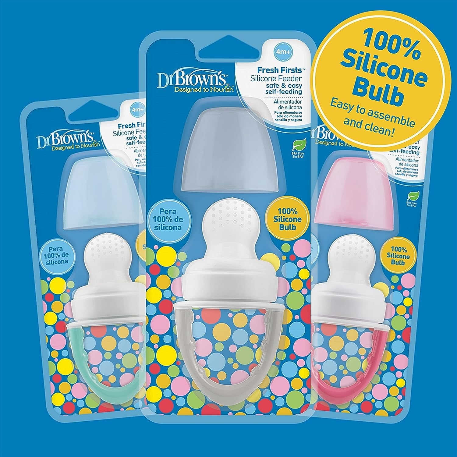 Dr. Brown's Designed to Nourish, Fresh Firsts Silicone Feeder, Solid Food Feeding, Pink/Gray, 2 Pack