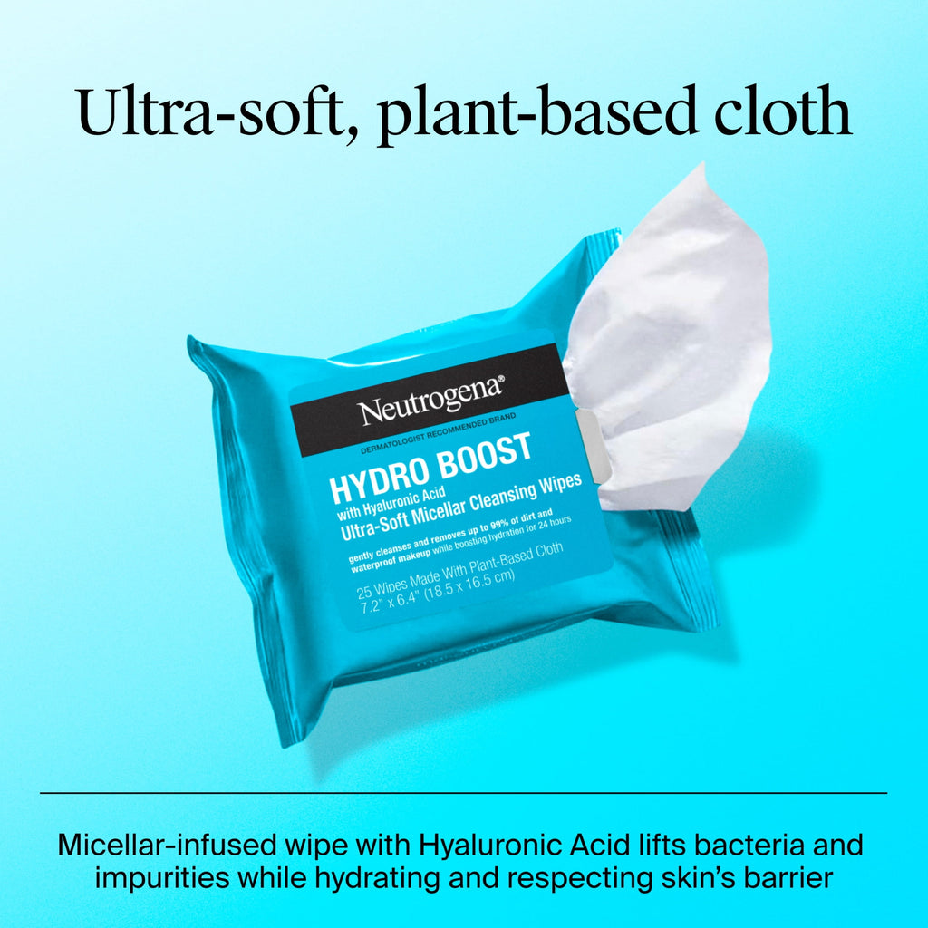 (3 pack) Neutrogena Hydro Boost Makeup Remover Wipes & Face Cleansing Towelettes, 25 Count