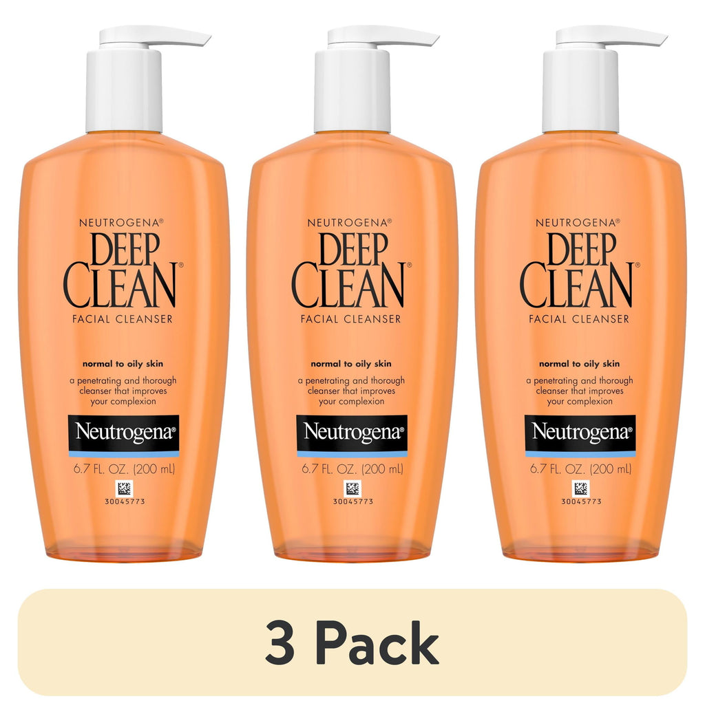 (3 pack) Neutrogena Oil-Free Deep Clean Daily Facial Cleanser, Face Wash, 6.7 fl. oz
