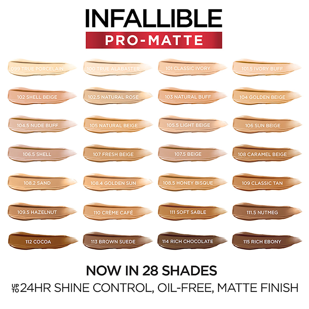 L'Oreal Paris Infallible Pro Matte Liquid Foundation Makeup, 104 Golden Beige, 1 fl oz