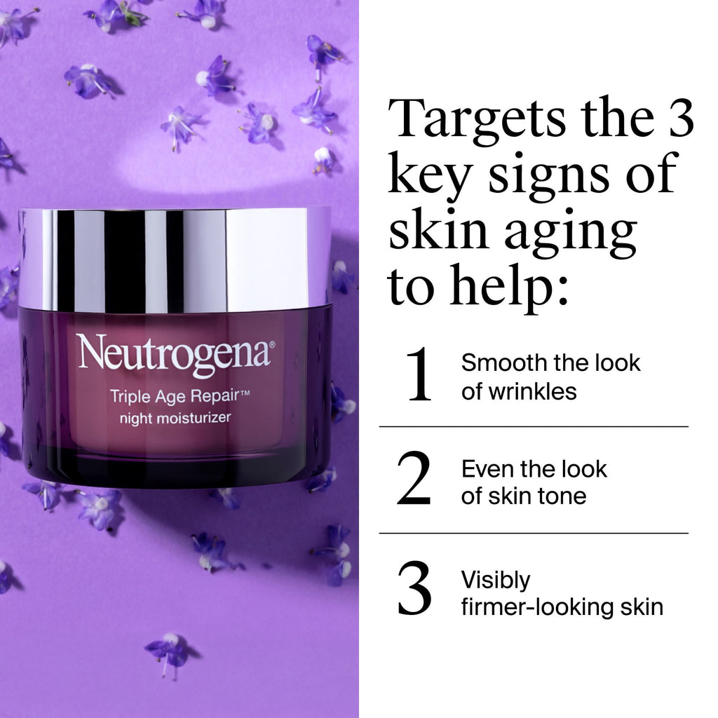 Neutrogena Triple Age Repair Night Cream Face Moisturizer, Anti Aging Night Cream for Women, 1.7 oz
