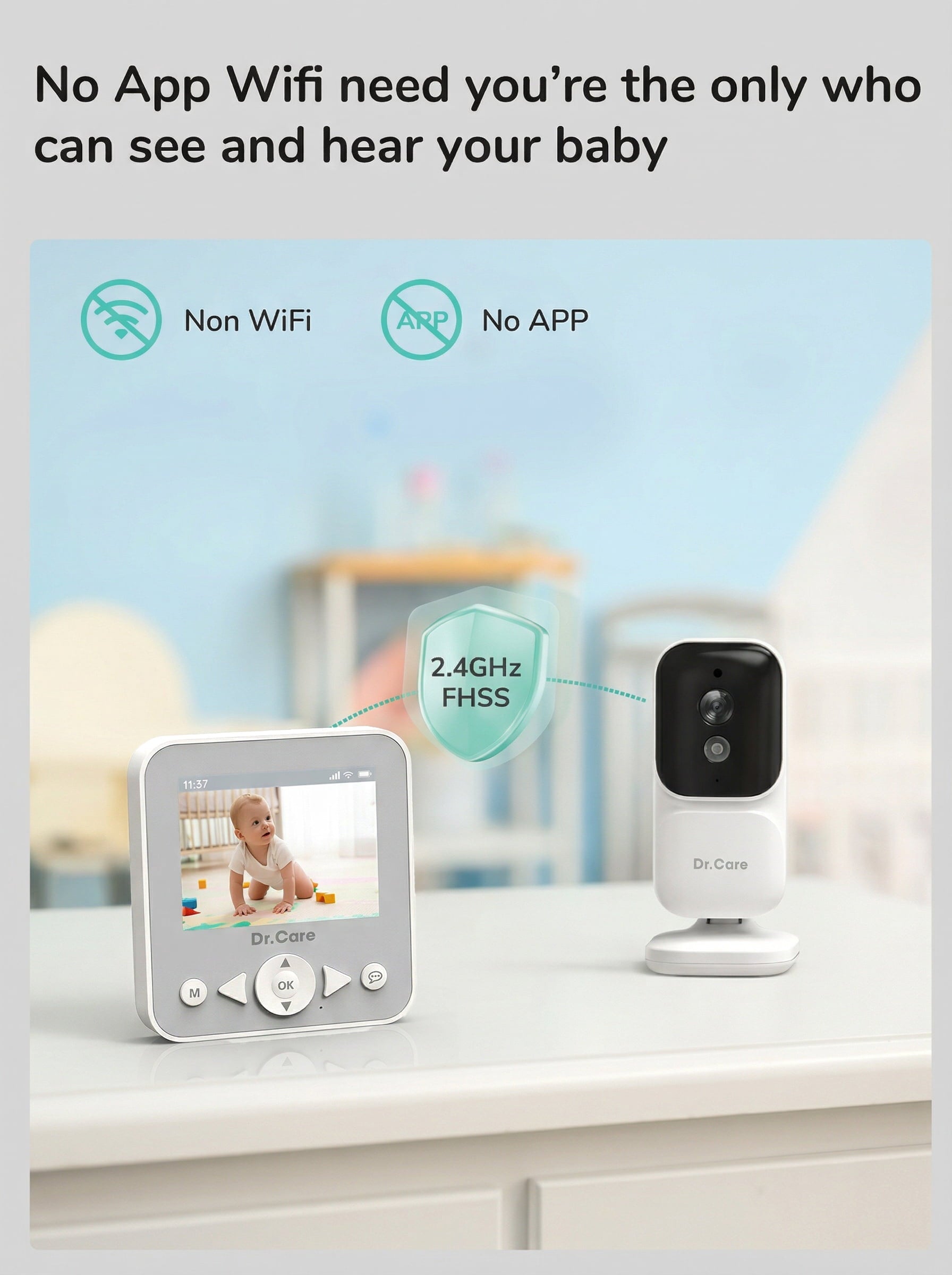 Dr.Care 2.8" Video Baby Monitor with Camera and Audio, Night Vision, Real Time, VOX Mode, Temperature Sensor