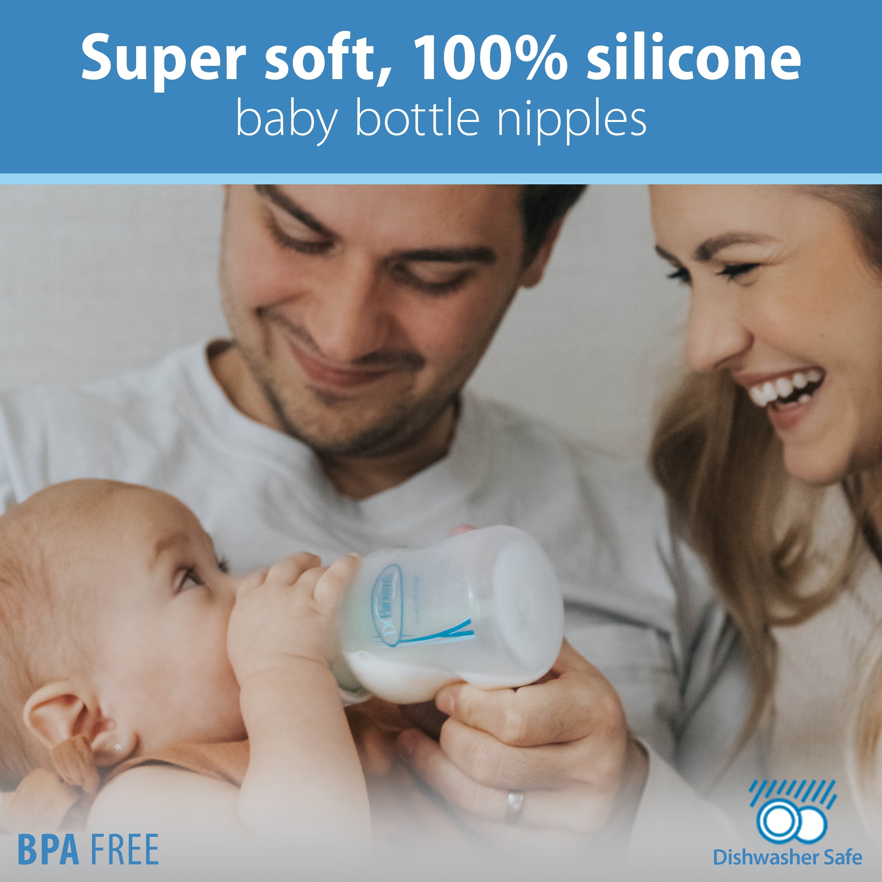 Dr. Brown's Natural Flow Level 1, Wide-Neck Baby Bottle Nipple, Slow Flow, 0m+, 100% Silicone, 6 Pack