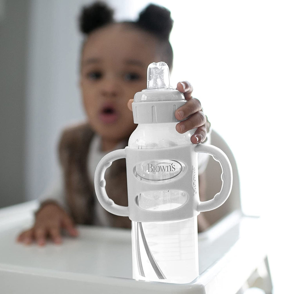 Dr. Brown's Milestones 100% Silicone Narrow Baby Bottle Handle Removable Easy-Grip, Gray 4m+, 1 Pack
