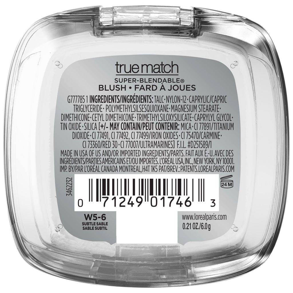 L'Oreal Paris True Match Super Blendable Blush, Soft Powder Texture, Subtle Sable, 0.21 oz