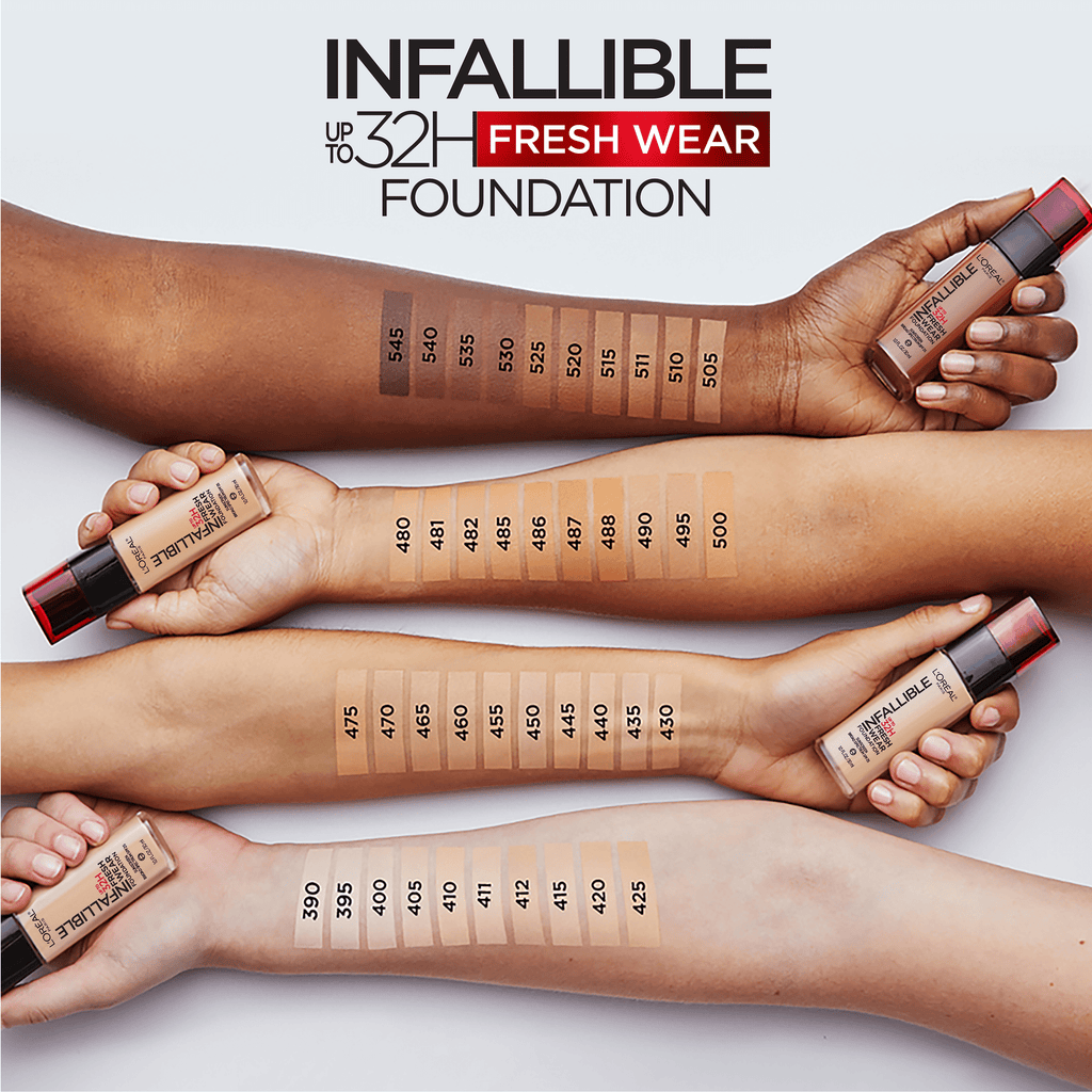 L'Oreal Paris Infallible Fresh Wear 32 Hr Liquid Foundation Makeup, 395 Rose Pearl, 1 fl oz