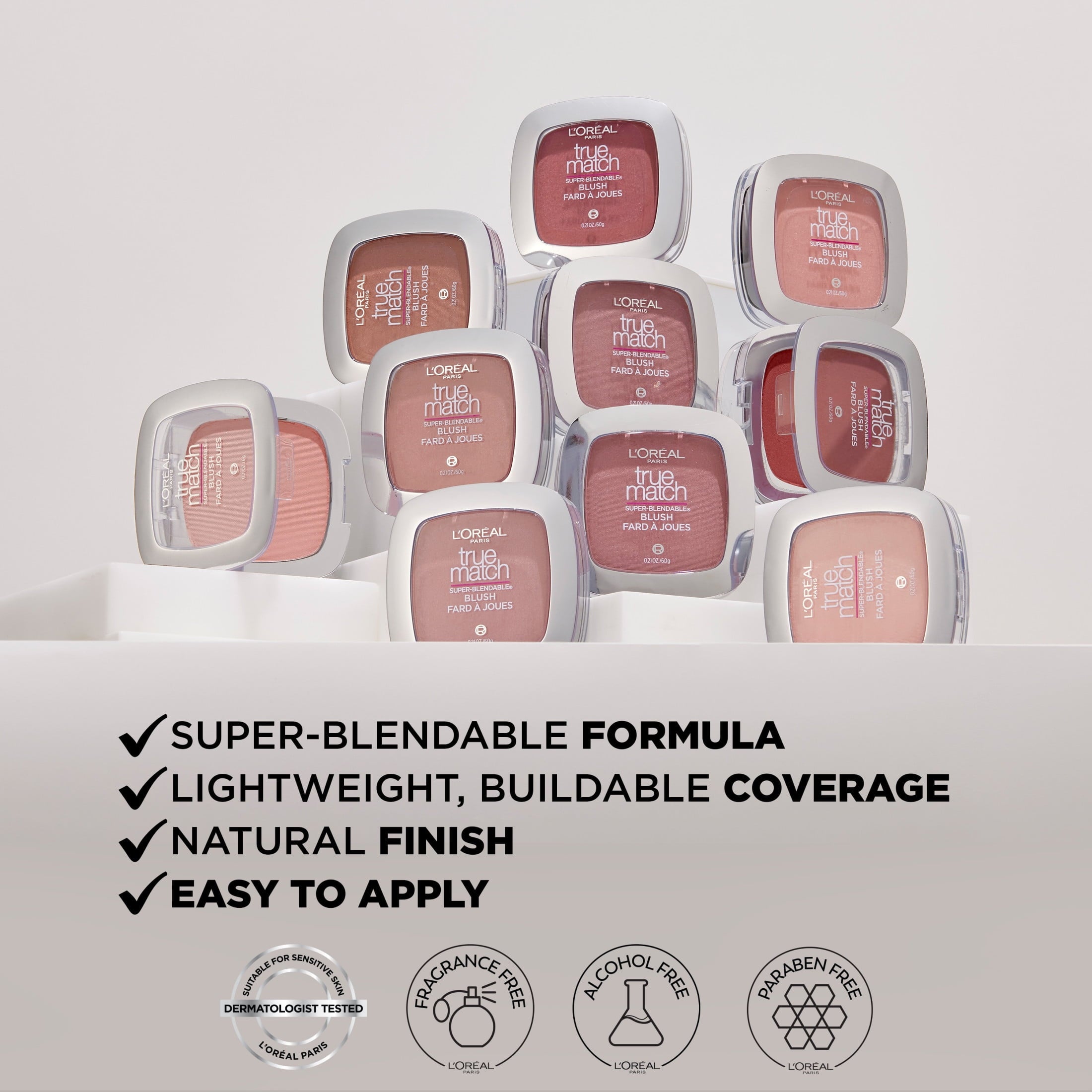 L'Oreal Paris True Match Super Blendable Blush, Soft Powder Texture, Barely Blushing, 0.21 oz