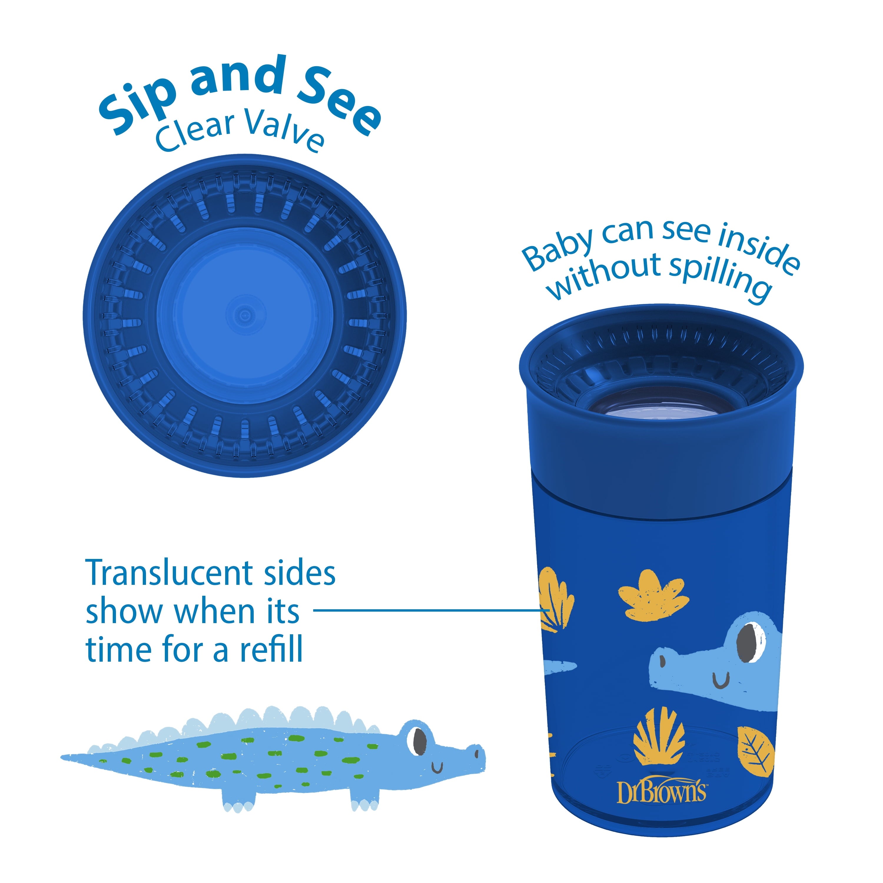 Dr. Brown's Milestones Cheers360 Training Sippy Cups for Babies and Toddlers - Blue Animals - 10oz - 9m+