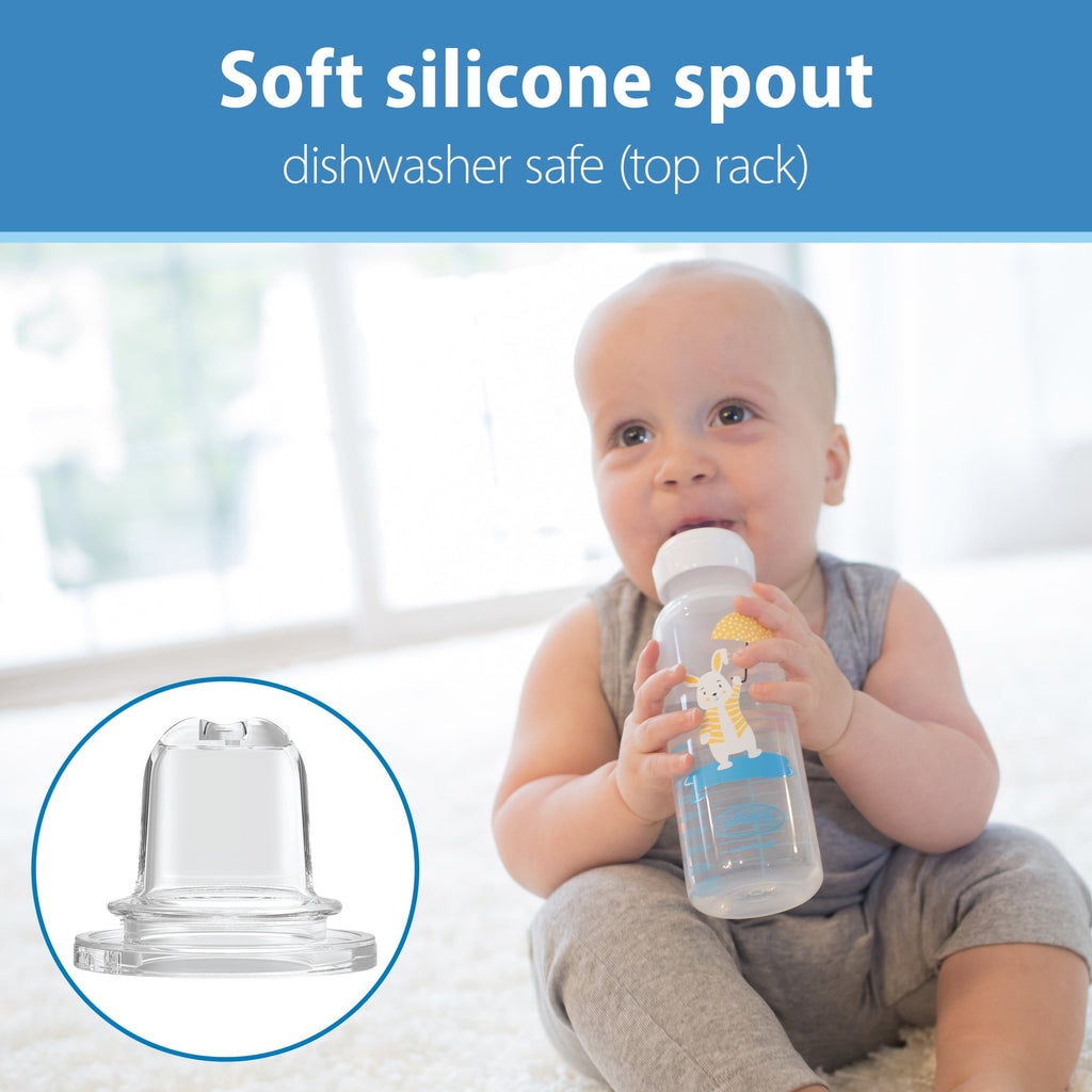 Dr. Brown's Milestones Narrow Sippy Bottle, 100% Silicone Spout, 8oz, Flamingo/Bunny, 6m+, 2 Pack