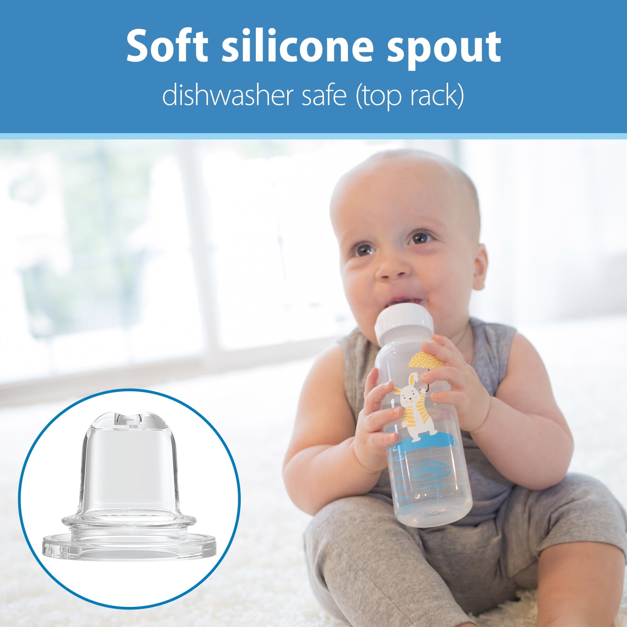 Dr. Brown's Milestones Narrow Sippy Bottle, 100% Silicone Spout, 8oz, Flamingo/Bunny, 6m+, 2 Pack