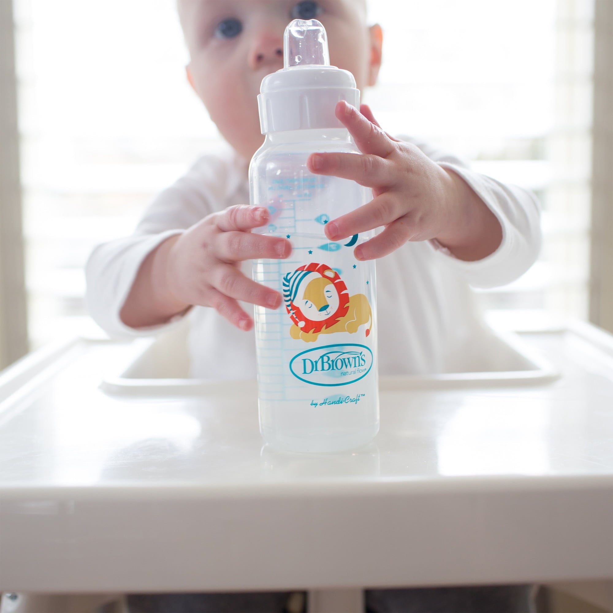 Dr. Brown's Milestones Narrow Sippy Bottle, 100% Silicone Spout, 8oz/250ml, 6m+, BPA Free, Fox/Lion, 2 Pack