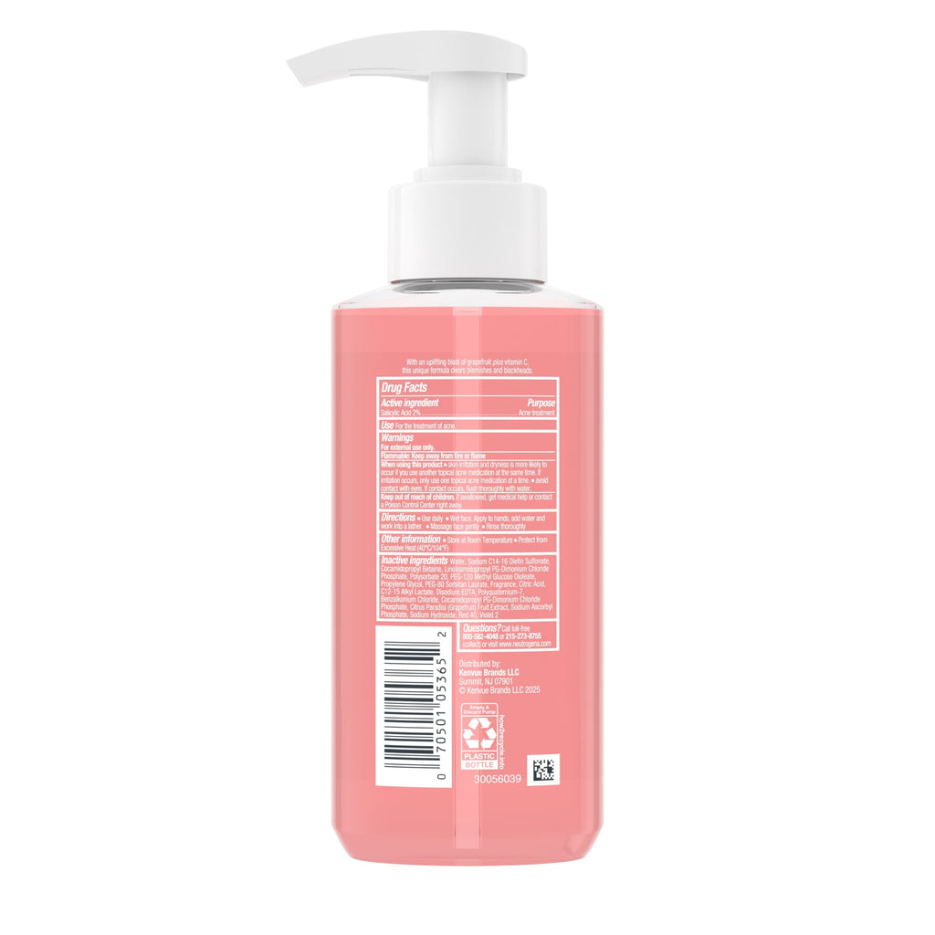 Neutrogena Oil-Free Pink Grapefruit Acne Face Wash, Vitamin C & Salicylic Acid Cleanser, Daily Acne Treatment For Face, Blemish & Blackhead Clearing Facial Cleanser, 6 fl. oz