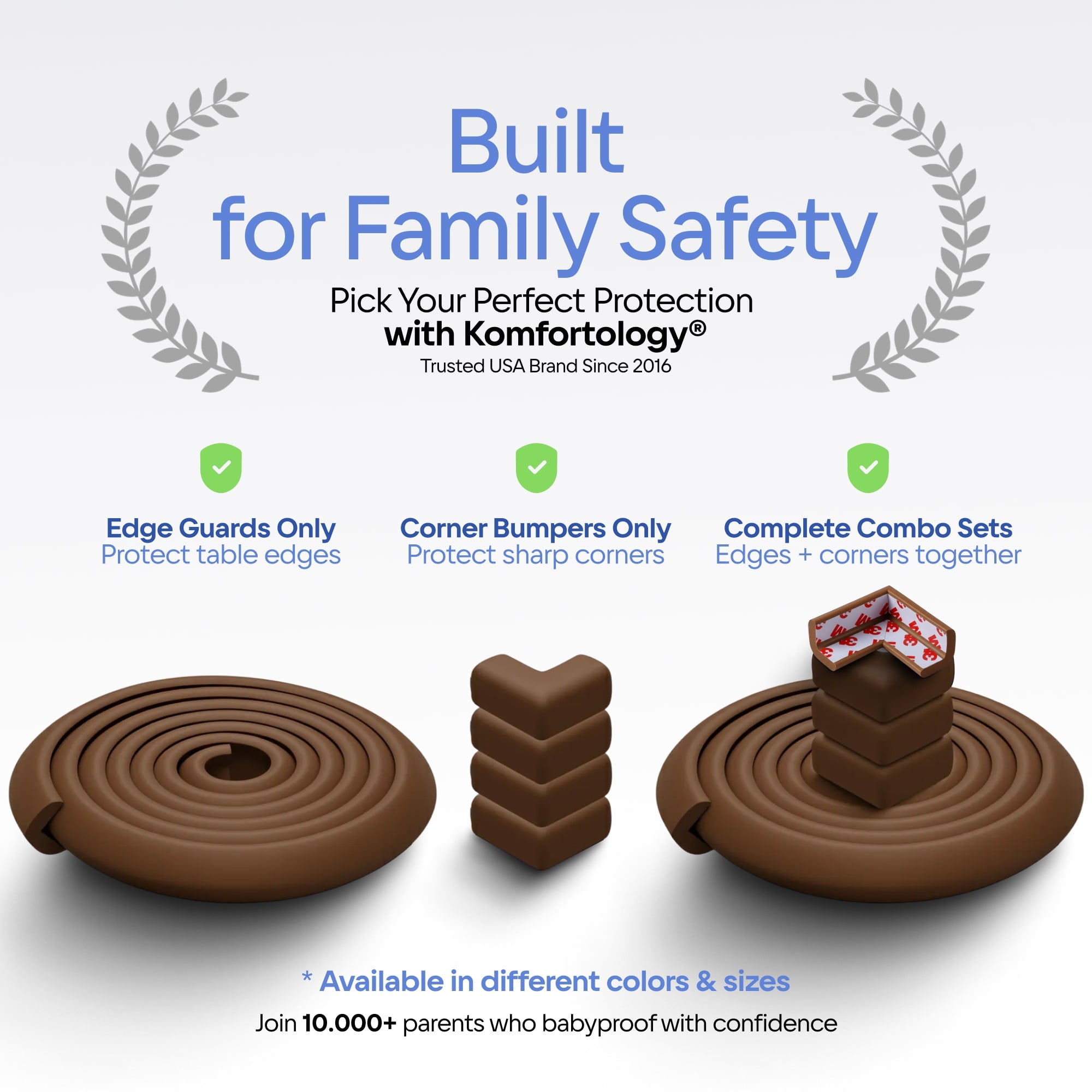 Komfortology Brown Foam Furniture Edge and Corner Guard Set, 20.4 ft
