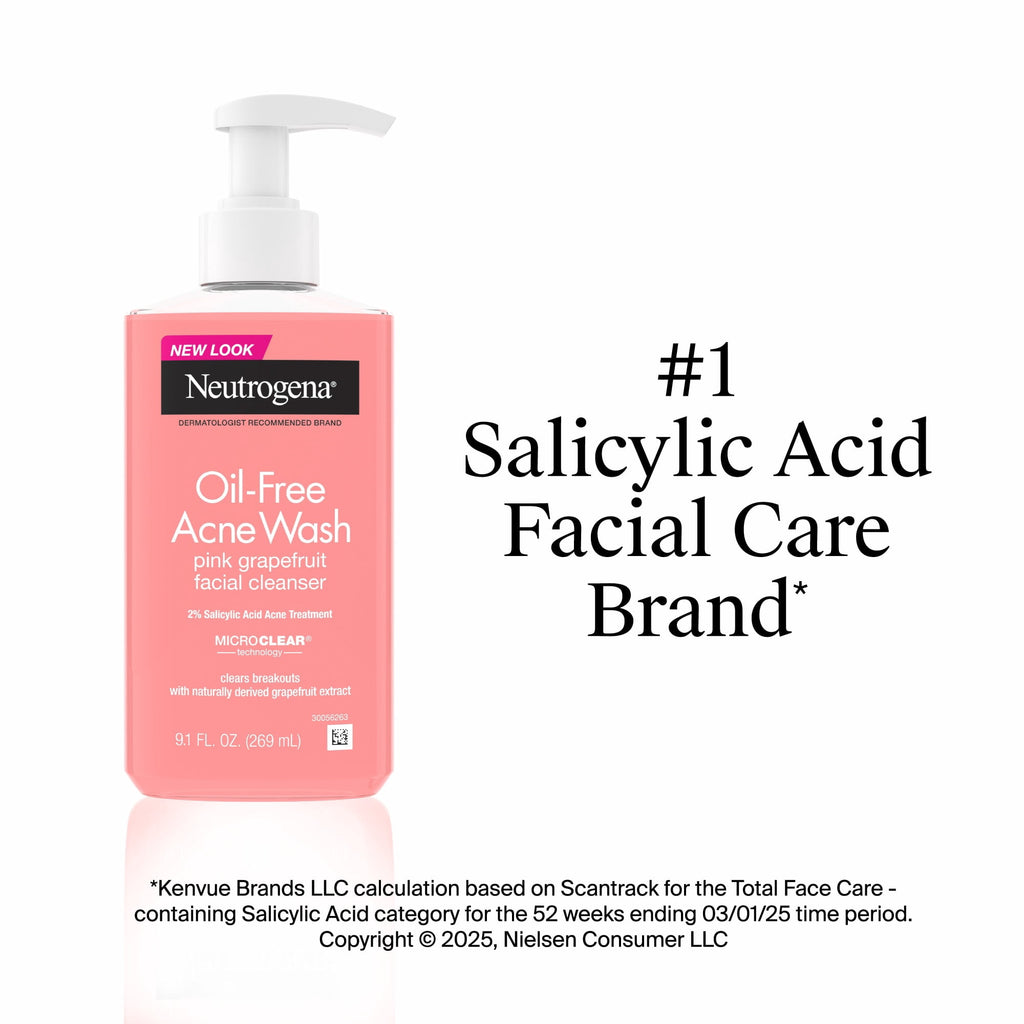 Neutrogena Oil-Free Pink Grapefruit Acne Face Wash, Vitamin C & Salicylic Acid Cleanser, Daily Acne Treatment For Face, Blemish & Blackhead Clearing Facial Cleanser, 6 fl. oz