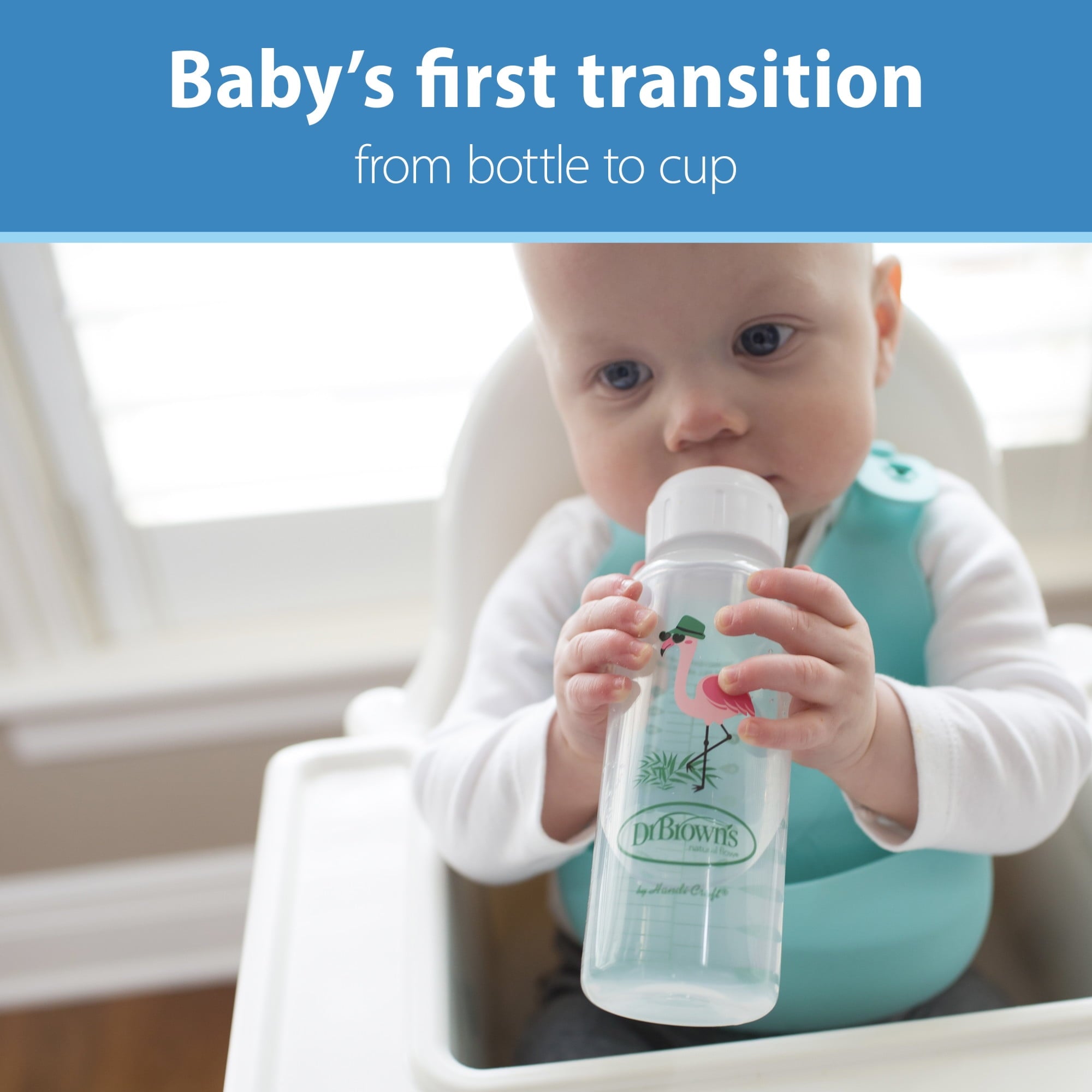 Dr. Brown's Milestones Narrow Sippy Bottle, 100% Silicone Spout, 8oz, Flamingo/Bunny, 6m+, 2 Pack