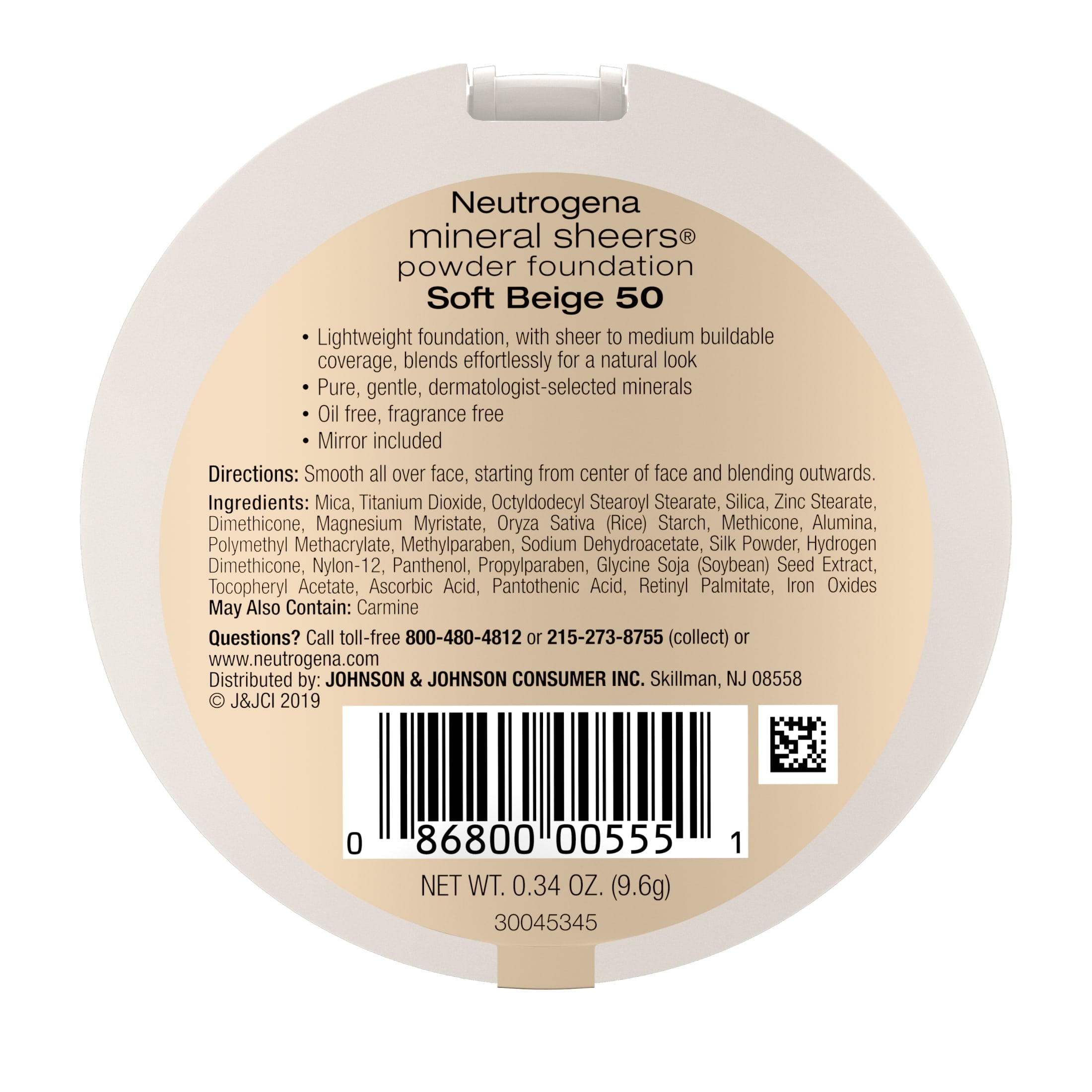 Neutrogena Mineral Sheers Powder Foundation, Soft Beige 50,.34 oz