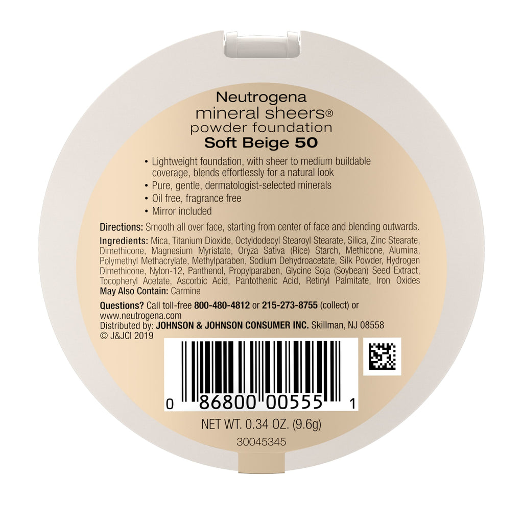 (2 pack) Neutrogena Mineral Sheers Powder Foundation, Soft Beige 50,.34 oz