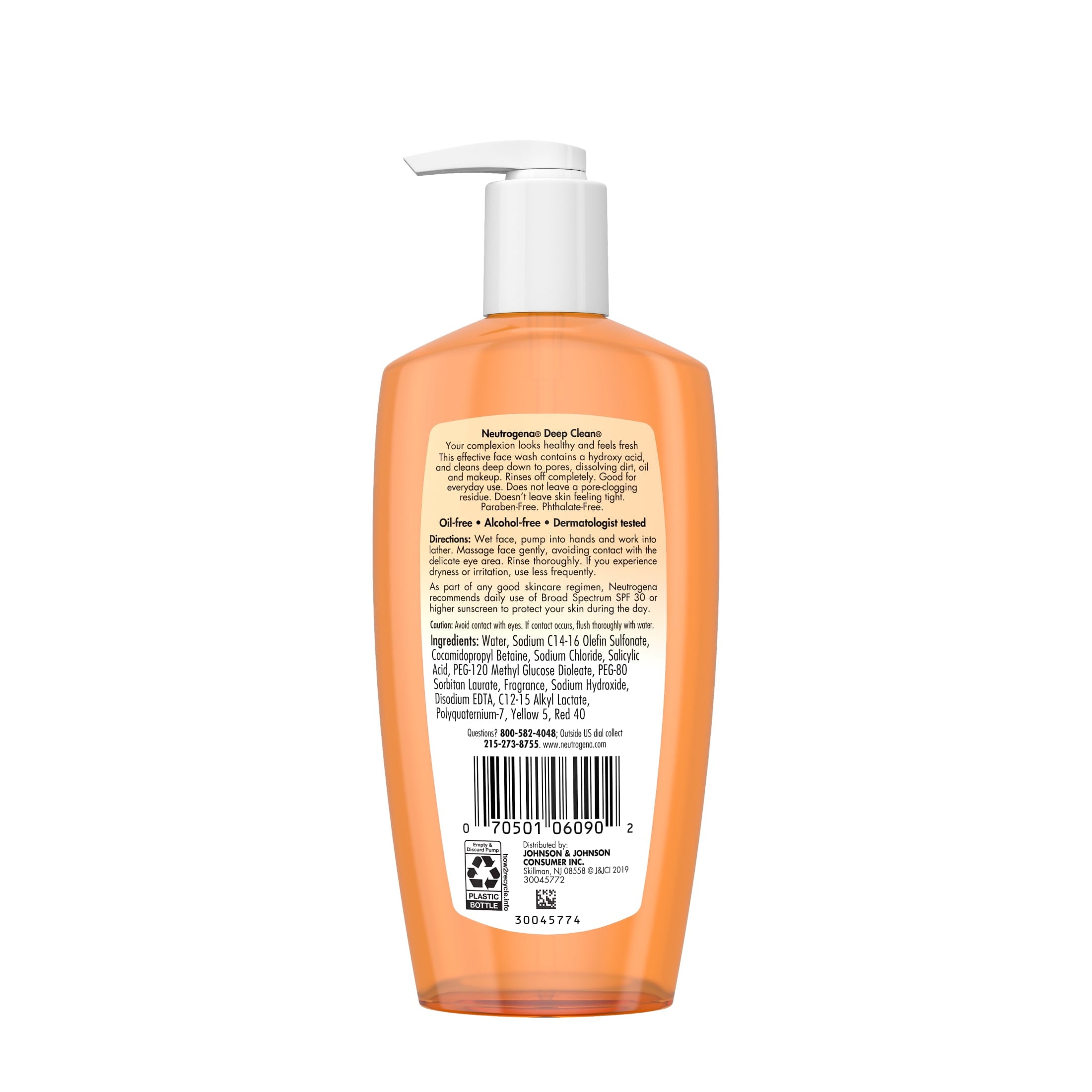 Neutrogena Oil-Free Deep Clean Daily Facial Cleanser, Face Wash, 6.7 fl. oz