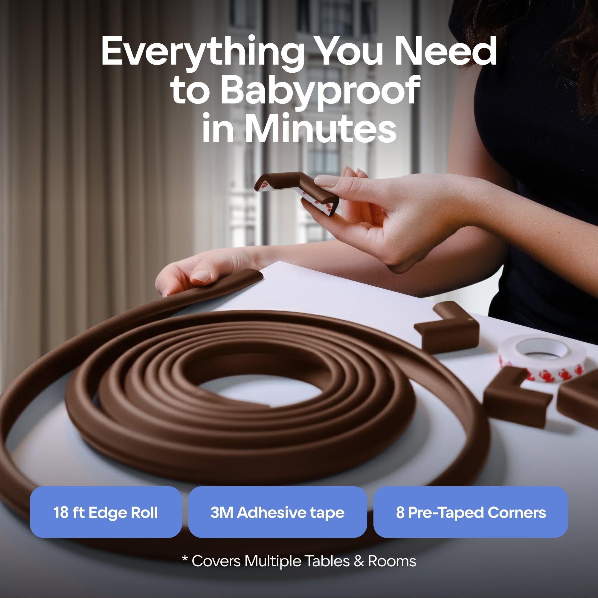 Komfortology Brown Foam Furniture Edge and Corner Guard Set, 20.4 ft
