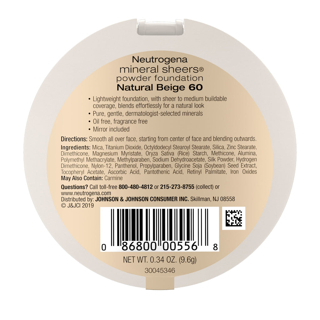 (2 pack) Neutrogena Mineral Sheers Powder Foundation, Natural Beige 60,.34 oz