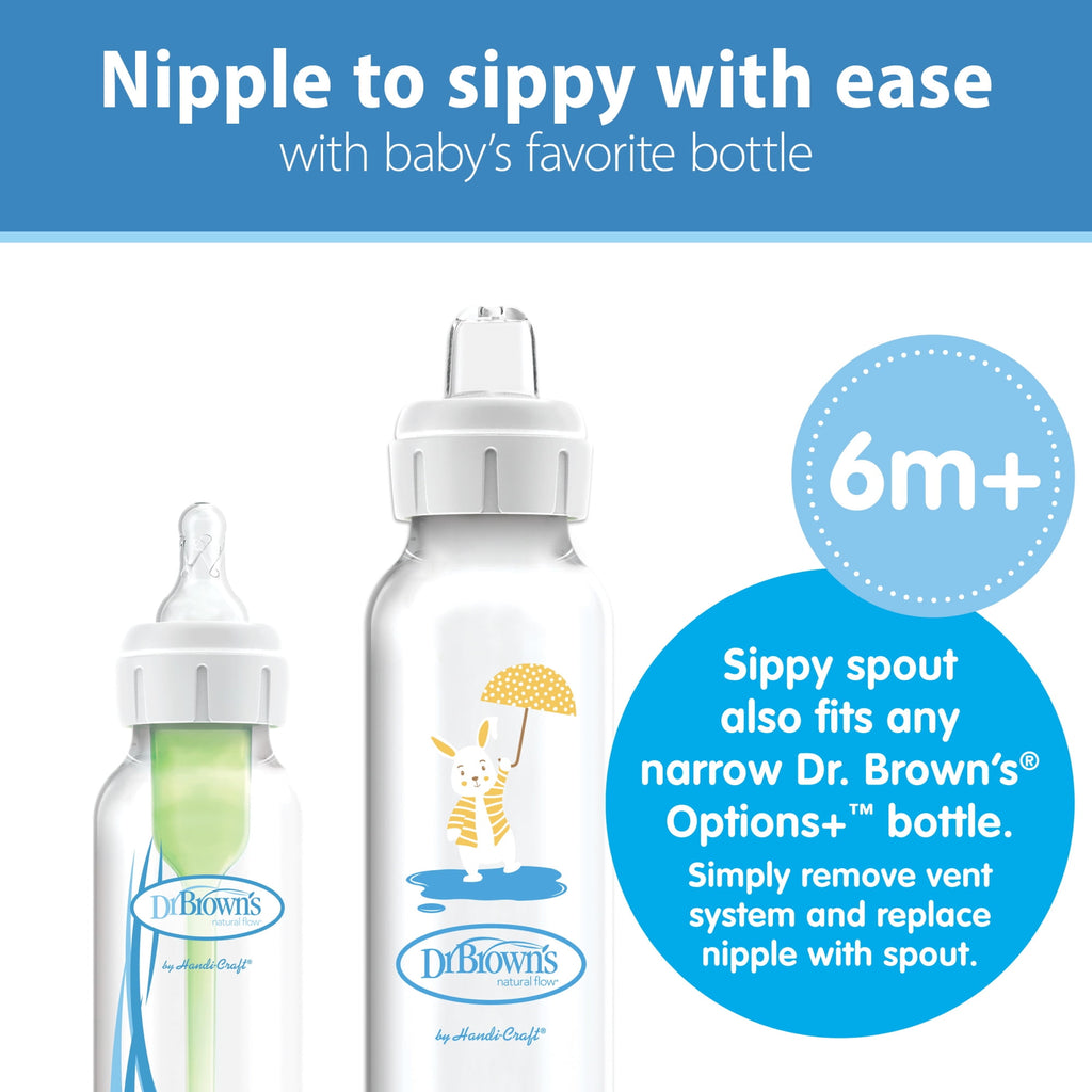 Dr. Brown's Milestones Narrow Sippy Bottle, 100% Silicone Soft Sippy Spout, 8oz 6m+, Bunny, 1-Pack